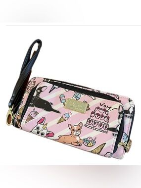 Luv Betsey Johnson French bulldog wallet wristlet pink/white dogs & ice cream